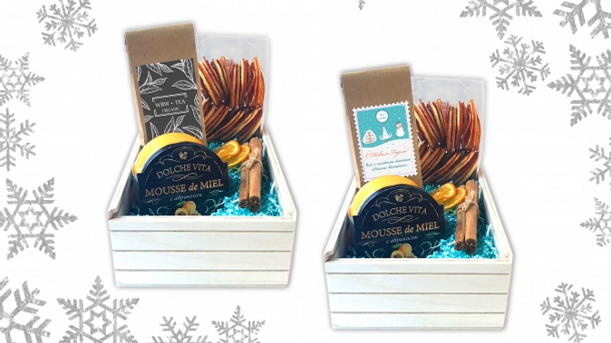 Подарочный набор с чаем, медом, маршмеллоу, шоколадом ручной работы или апельсиновыми чипсами на выбор от интернет-магазина Withbestwishes