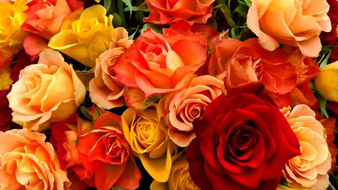 Цветы в шляпной коробке или букет из роз либо тюльпанов.
