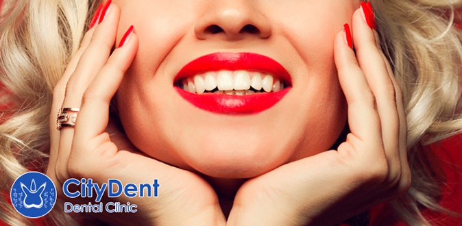УЗ-чистка зубов, AirFlow, отбеливание зубов Amazing White, лечение кариеса с установкой светоотверждаемой пломбы или удаление зуба в клинике City Dent.