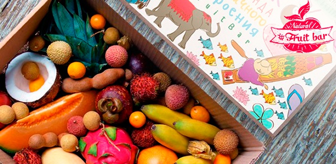 Коробка экзотических фруктов из Таиланда от компании Fruit Bar: манго, тропический кокос, королевский ананас, рамбутан и многое другое!