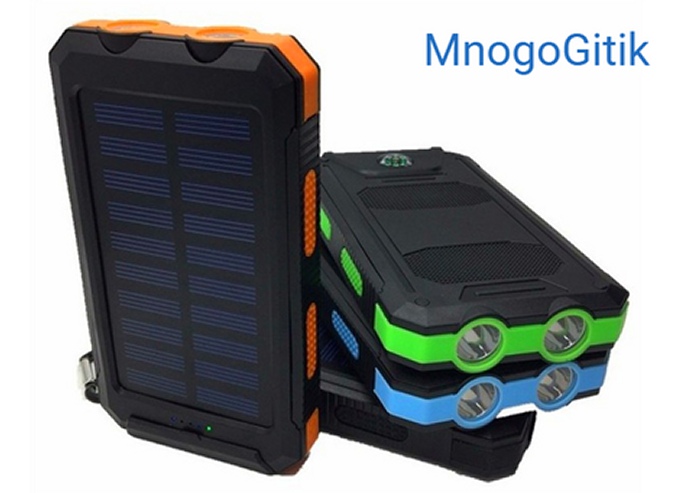 Внешние аккумуляторы Power Bank на солнечных батареях и с защитой от влаги Solar Charger мощностью 20 000 или 30 000 mAh от интернет-магазина «Mnogogitik.ru»