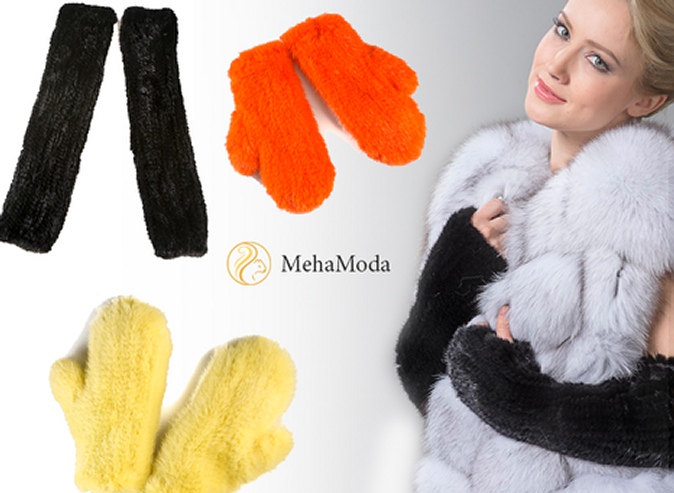 Стильные варежки или митенки из натуральной норки различных цветов от 3 000 руб в интернет магазине Meha Moda